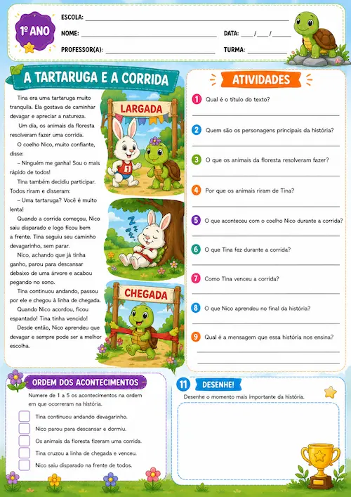 Atividade de leitura e interpretação para o 1º ano