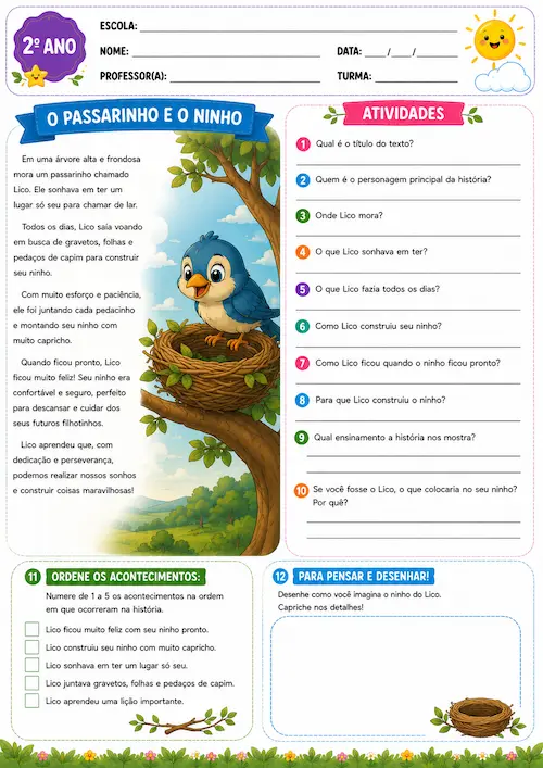 Atividade de interpretação de texto para o 2º ano