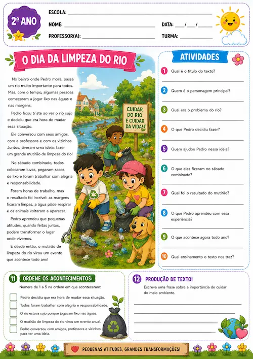 Atividade de leitura e interpretação para o 2º ano