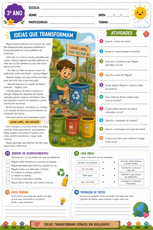 Atividade de interpretação de texto para o 3º ano