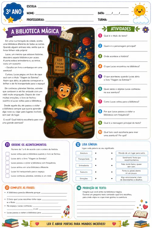Atividade de leitura e interpretação para o 3º ano