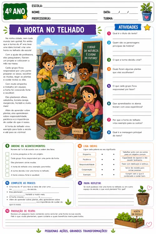 Atividade de leitura e interpretação para o 4º ano