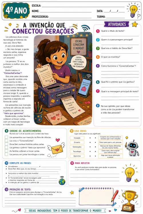 Atividade de interpretação de texto para o 4º ano