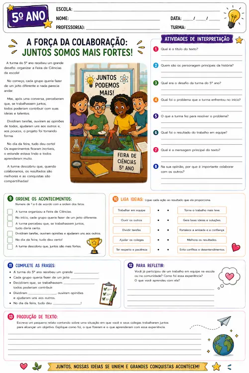 Atividade de interpretação de texto para o 5º ano